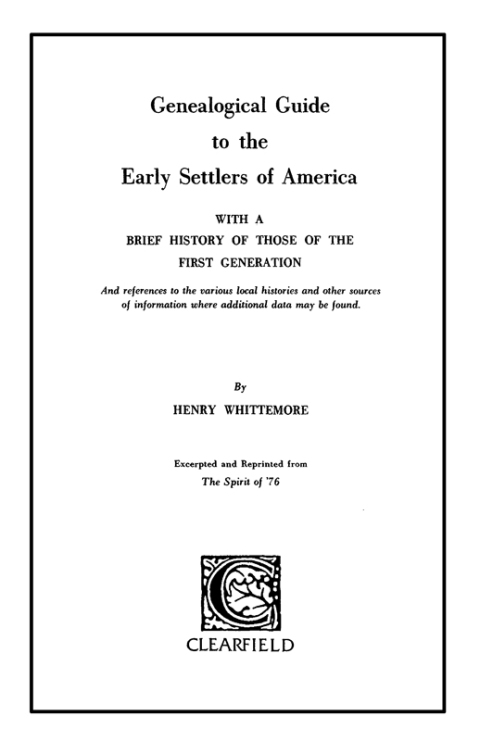 Cover image for book Genealogical Guide to the Early Settlers of America