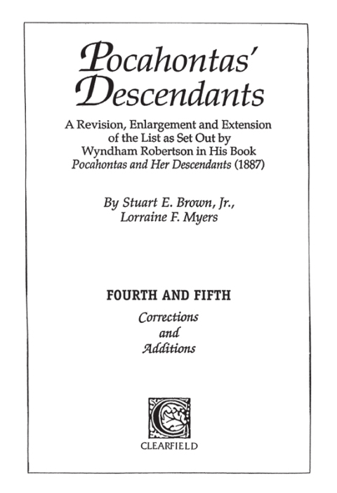 Cover image for book Pocahontas' Descendants, Fourth and Fifth Corrections and Additions