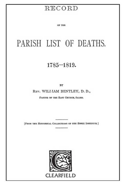 Cover image for book Record of the Parish List of Deaths, 1785-1819 [of Salem, Massachusetts]