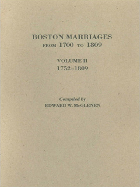 Cover image for book Boston Marriages from 1700 to 1809