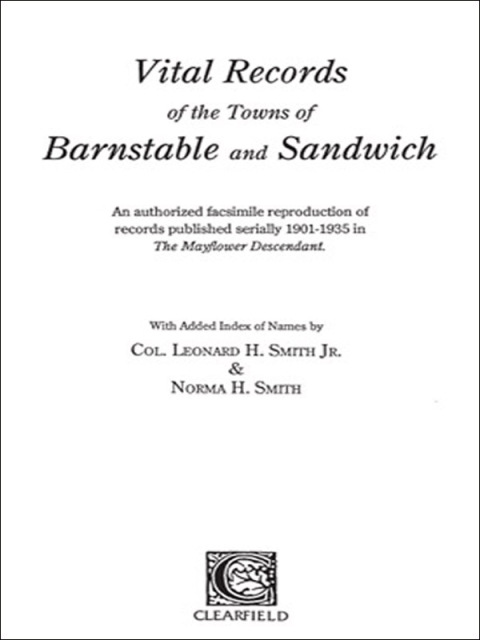 Cover image for book Vital Records of the Towns of Barnstable and Sandwich