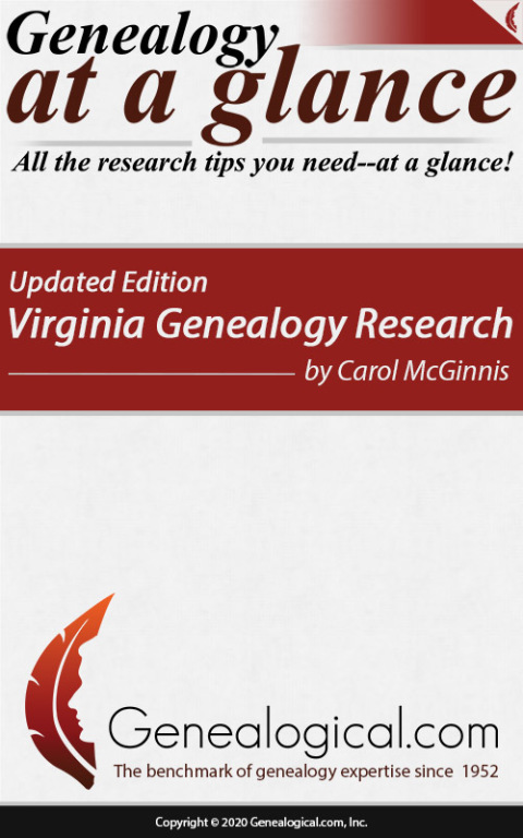 Cover image for book Genealogy at a Glance: Virginia Genealogy Research. Updated Edition