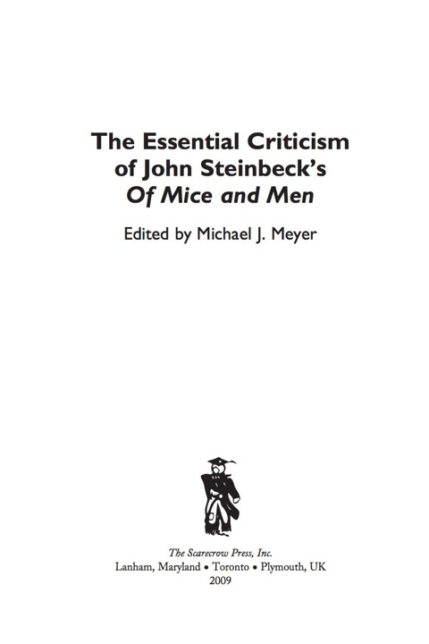 Cover image for book The Essential Criticism of John Steinbeck's of Mice and Men