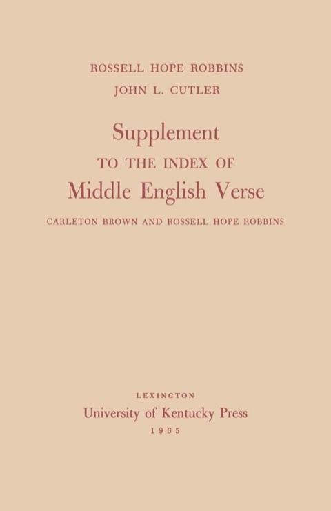 Cover image for book Supplement to the Index of Middle English Verse