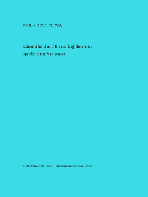 Cover image for book Edward Said and the Work of the Critic