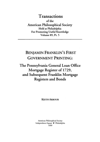 Benjamin Franklin's First Government Printing