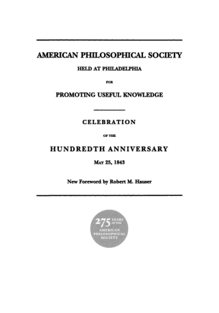 Celebration of the Hundredth Anniversary of the American Philosophical Society