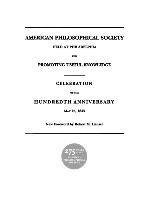 Cover image for book Celebration of the Hundredth Anniversary of the American Philosophical Society