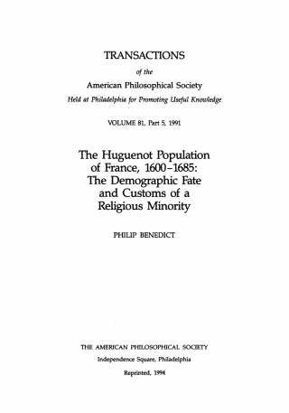 Huguenot Population of France, 1600-1685