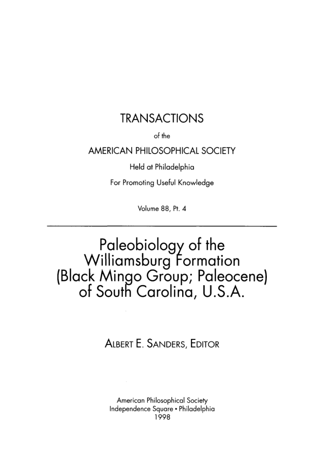 Paleobiology of the Williamsburg Formation (Black Mingo Group; Paleocene) of South Carolina, U.S.A.