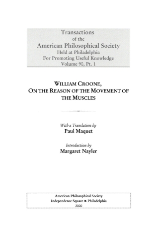 William Croone, on The Reason of the Movement of the Muscles