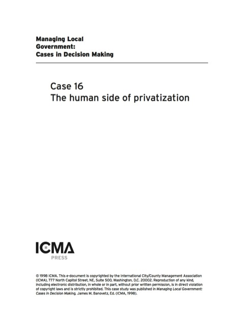 Cover image for book Managing Local Government: Cases in Decision Making: The Human Side of Privatization