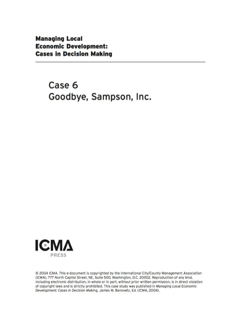 Cover image for book Managing Local Economic Development: Cases in Decision Making: Goodbye, Sampson, Inc.