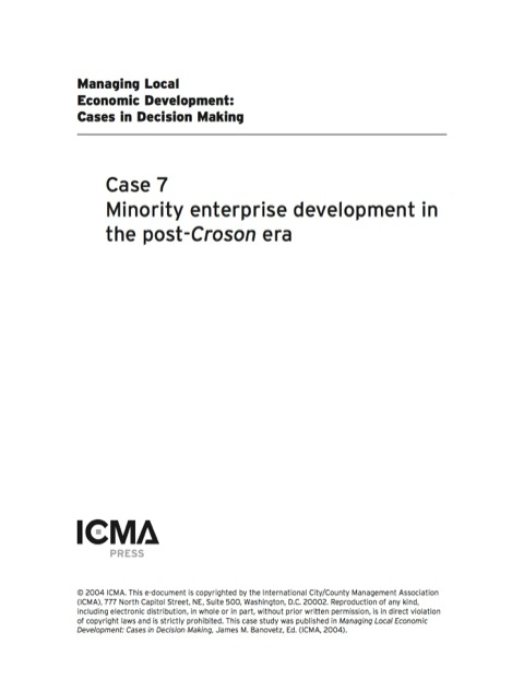 Cover image for book Managing Local Economic Development: Cases in Decision Making: Minority Enterprise Development in the Post-Croson Era