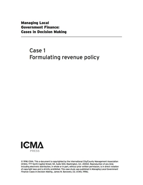 Cover image for book Managing Local Government Finance: Cases in Decision Making: Formulating Revenue Policy