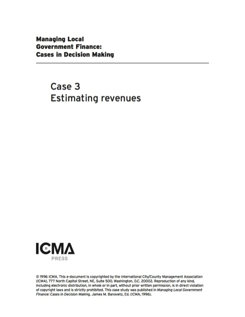 Cover image for book Managing Local Government Finance: Cases in Decision Making: Estimating Revenues