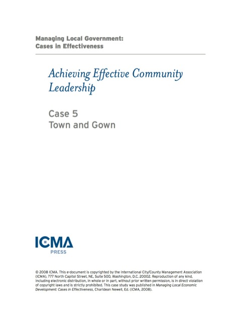 Cover image for book Managing Local Government: Cases in Effectiveness: Achieving Effective Community Leadership: Town and Gown