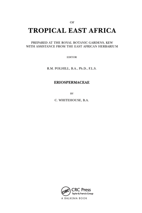 Cover image for book Flora of Tropical East Africa - Eriospermaceae (1996)