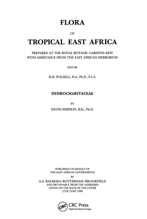 Cover image for book Flora of Tropical East Africa - Hydrocharitaceae (1989)