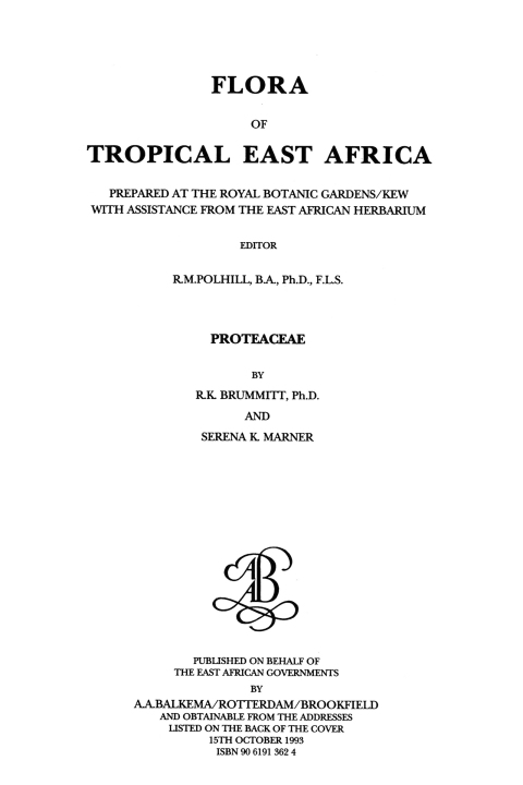 Cover image for book Flora of Tropical East Africa - Proteaceae (1993)