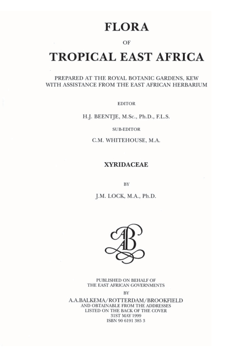 Cover image for book Flora of Tropical East Africa - Xyridaceae (1999)