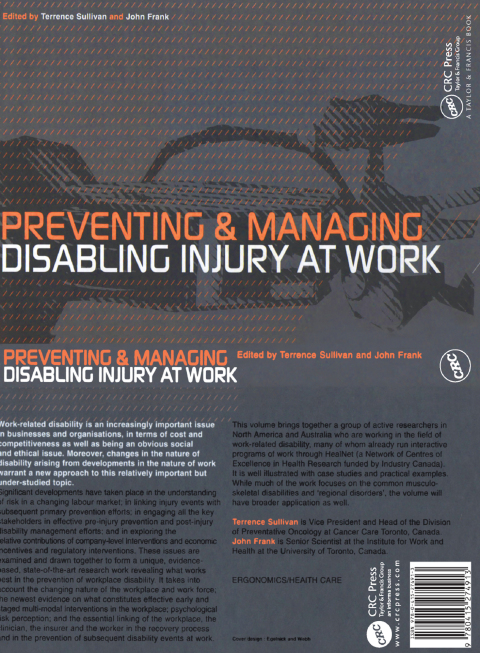 Cover image for book Preventing and Managing Disabling Injury at Work