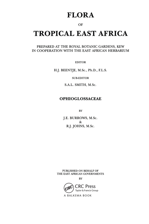 Cover image for book Flora of Tropical East Africa - Ophioglossaceae (2001)