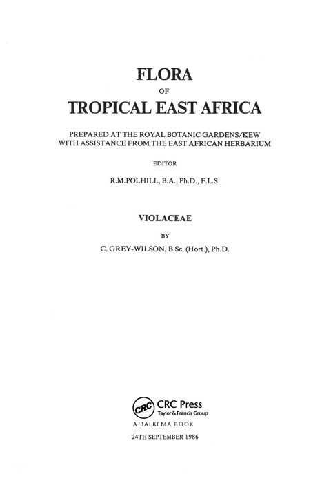 Cover image for book Flora of Tropical East Africa - Violaceae (1986)