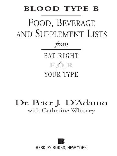 Cover image for book Blood Type B Food, Beverage and Supplement Lists