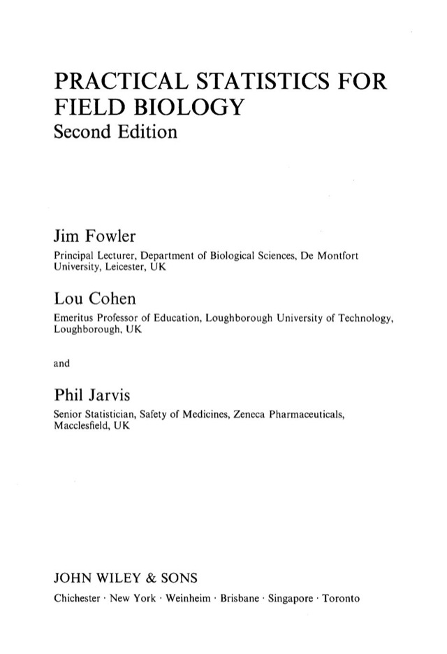 Practical Statistics for Field Biology