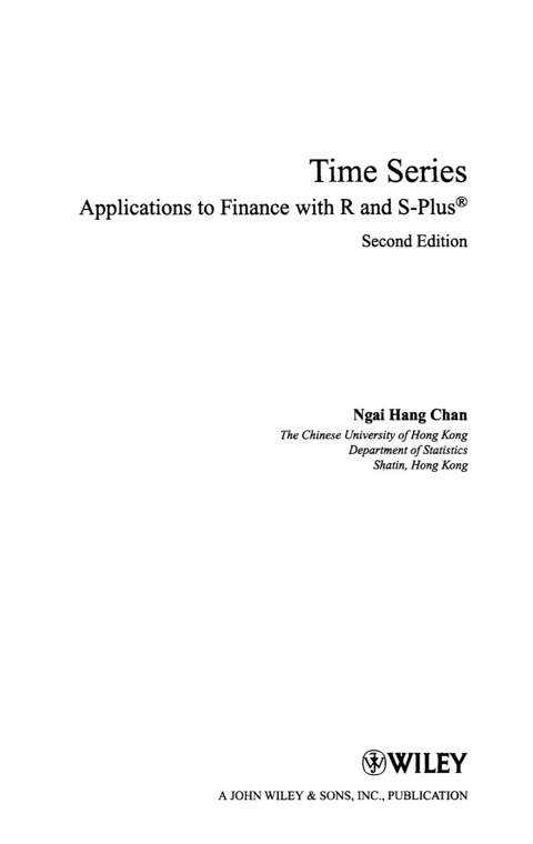 Cover image for book Time Series: Applications to Finance with R and S-Plus
