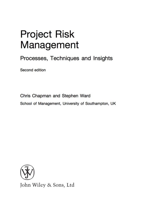 Cover image for book Project Risk Management: Processes, Techniques and Insights