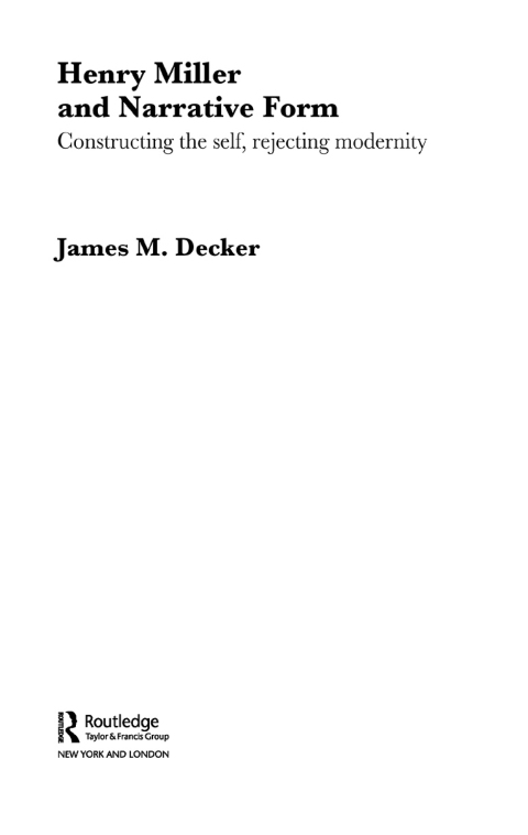 Cover image for book Henry Miller and Narrative Form
