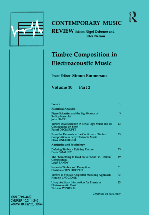 Cover image for book Timbre Composition in Electroacoustic Music