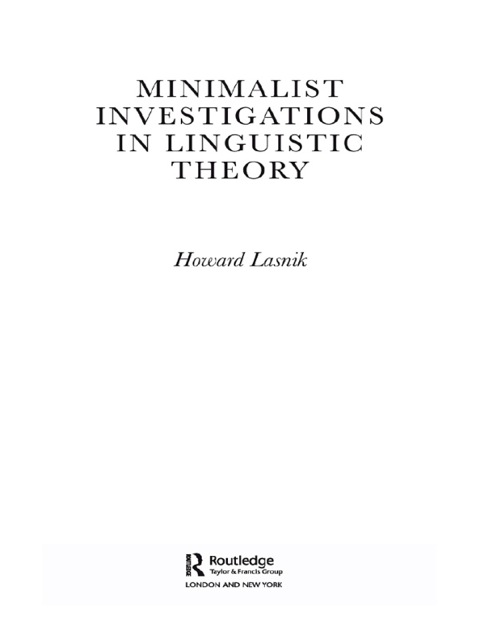Cover image for book Minimalist Investigations in Linguistic Theory