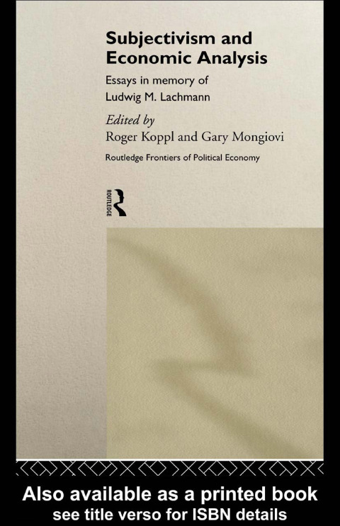 Cover image for book Subjectivism and Economic Analysis