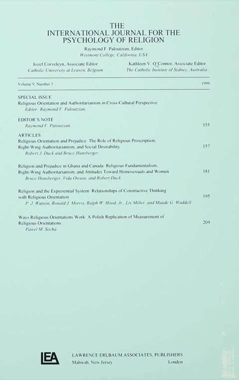 Cover image for book Religious Orientation and Authoritarianism in Cross-cultural Perspective