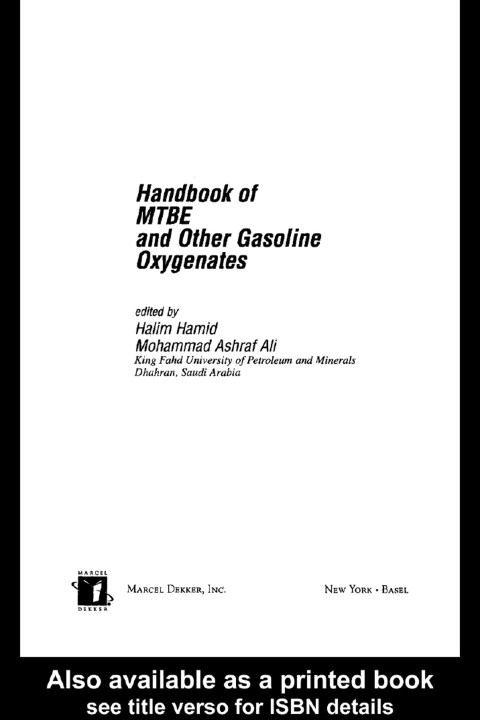 Cover image for book Handbook of MTBE and Other Gasoline Oxygenates
