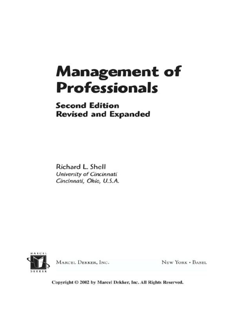 Cover image for book Management Of Professionals, Revised And Expanded