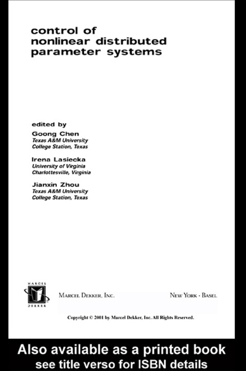 Cover image for book Control Of Nonlinear Distributed Parameter Systems