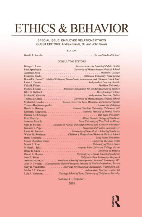 Cover image for book Employee Relations Ethics