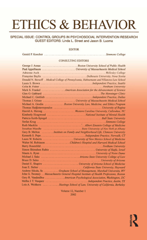Cover image for book Control Groups in Psychosocial intervention Research