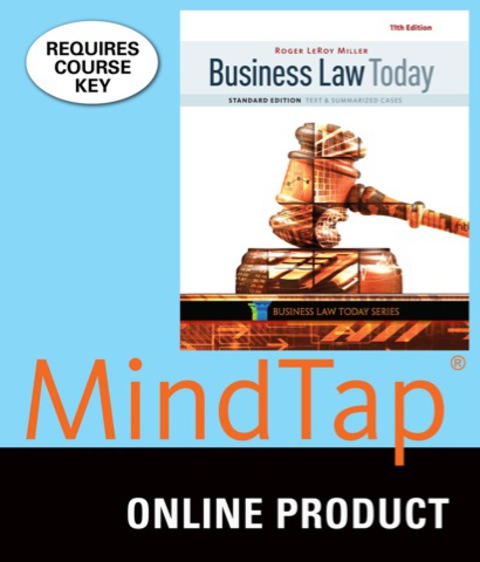 Cover image for book MindTap Business Law for Miller's Business Law Today, Standard: Text & Summarized Cases, 11th Edition, [Instant Access], 1 term (6 months)