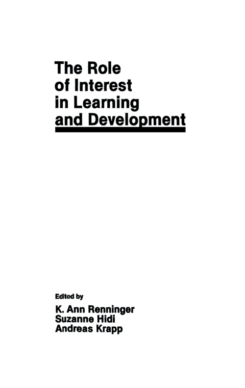 Cover image for book The Role of interest in Learning and Development