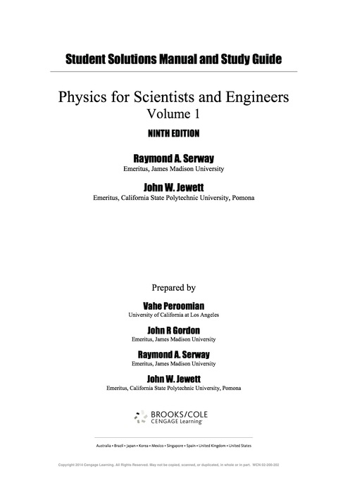 Cover image for book Study Guide with Student Solutions Manual, Volume 1 for Serway/Jewett’s Physics for Scientists and Engineers
