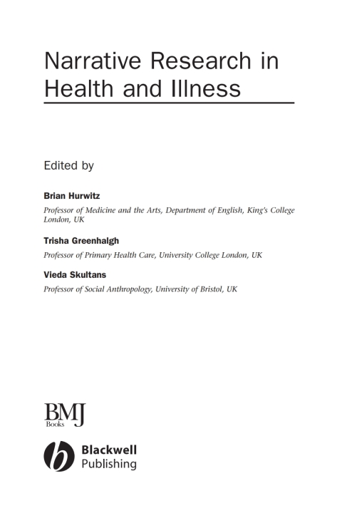 Cover image for book Narrative Research in Health and Illness