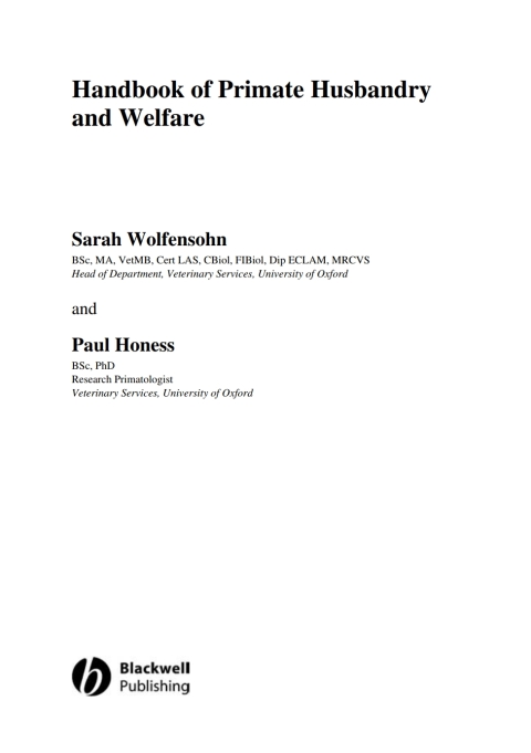Cover image for book Handbook of Primate Husbandry and Welfare