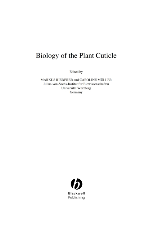 Cover image for book Annual Plant Reviews, Biology of the Plant Cuticle