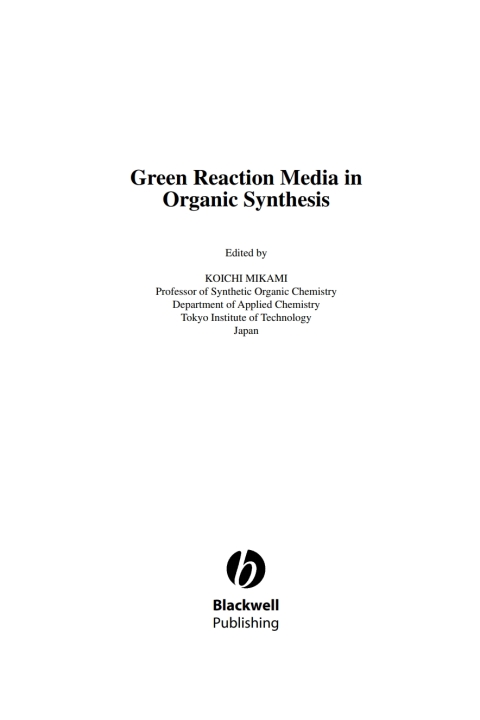 Cover image for book Green Reaction Media in Organic Synthesis