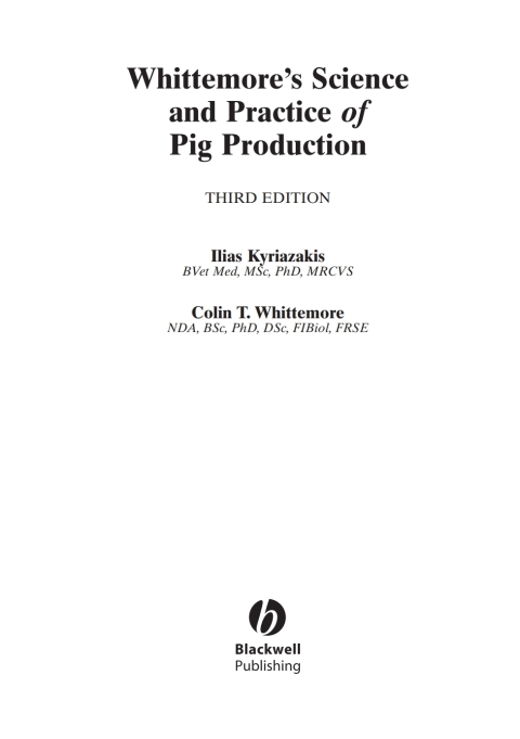 Cover image for book Whittemore's Science and Practice of Pig Production